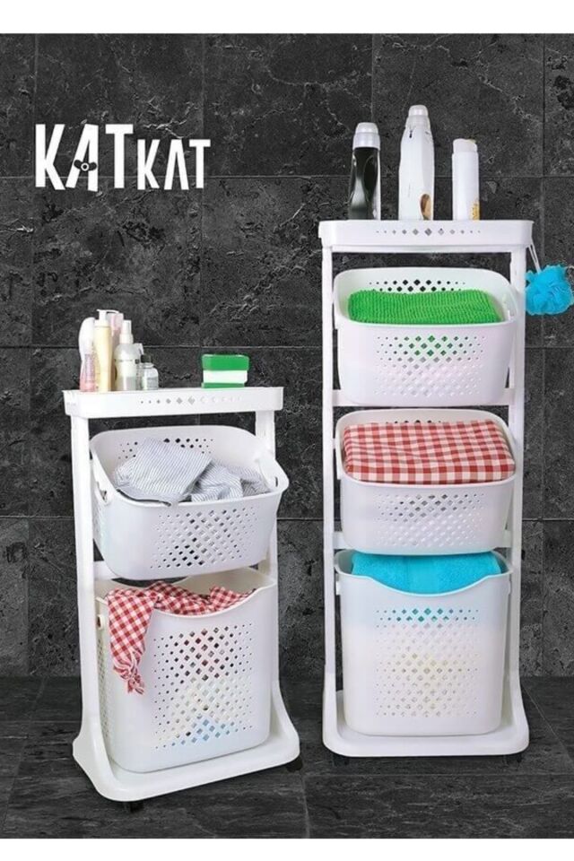 Titiz Antrasit Tekerlekli 4 Katlı Kat Kat Geniş Raf Mutfak Banyo Rafı Sepet Organizeri No:4 Tp-750