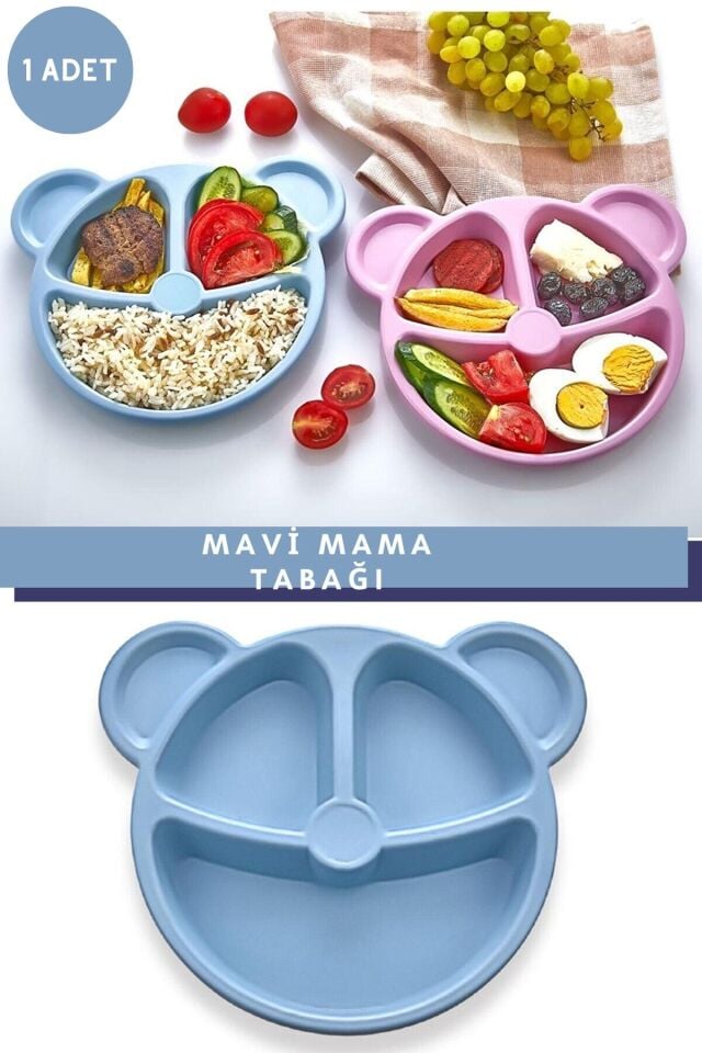 Mavi Ayıcık Şekilli Mama Ve Yemek Tabağı | Çocuk Yemek Tabağı | Figürlü Çocuk Tabağı Kp-144