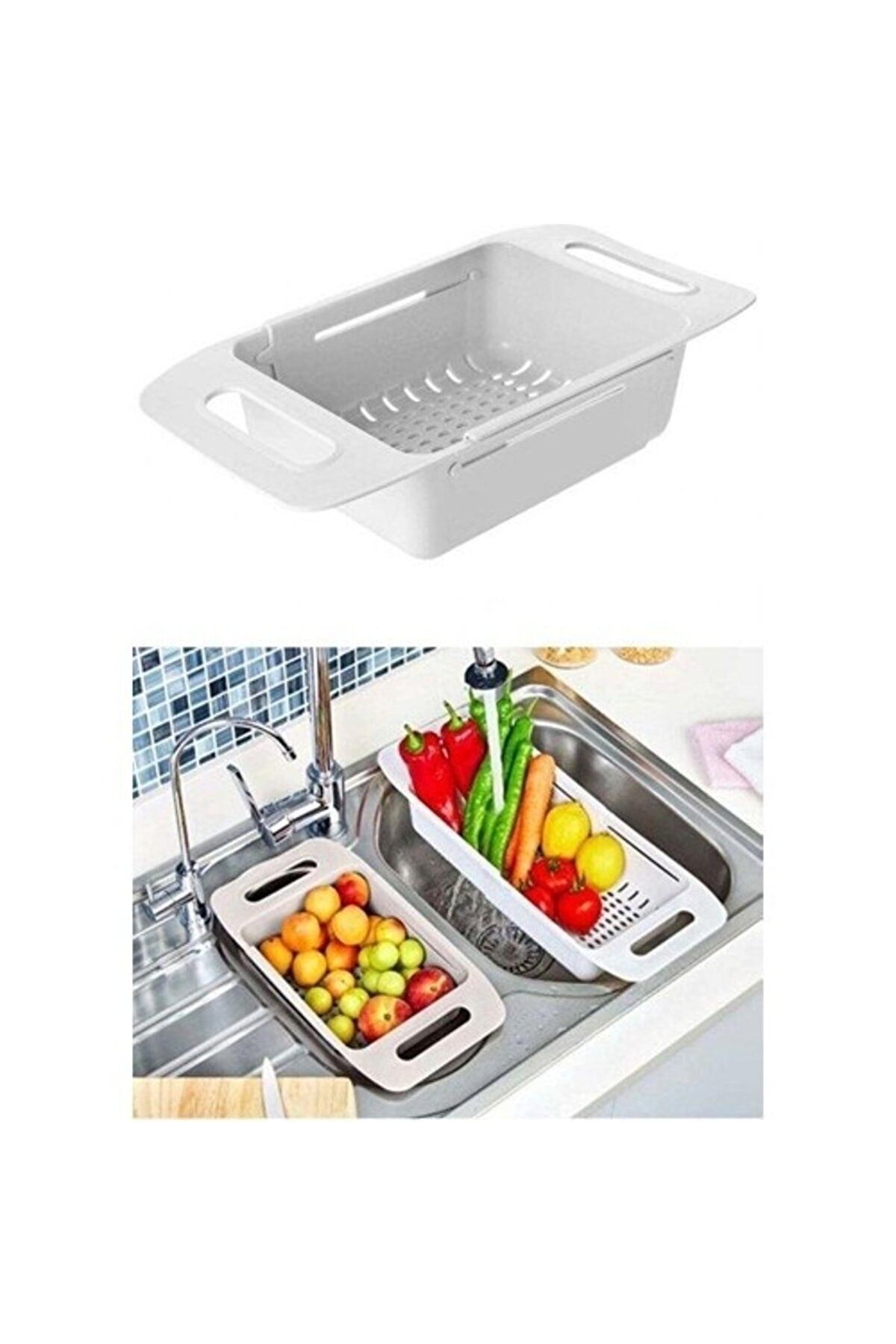 Ayarlanabilir Lavabo Süzgeci Uzun Kısa Ayarlı Evye Meyve Sebze Salata Yıkama
