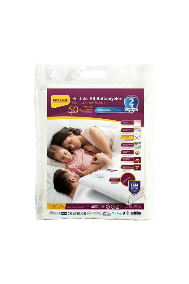 Omak Elektrikli Tek Kişilik Battaniye 90x145 Cm. (2 YIL GARANTİLİ)