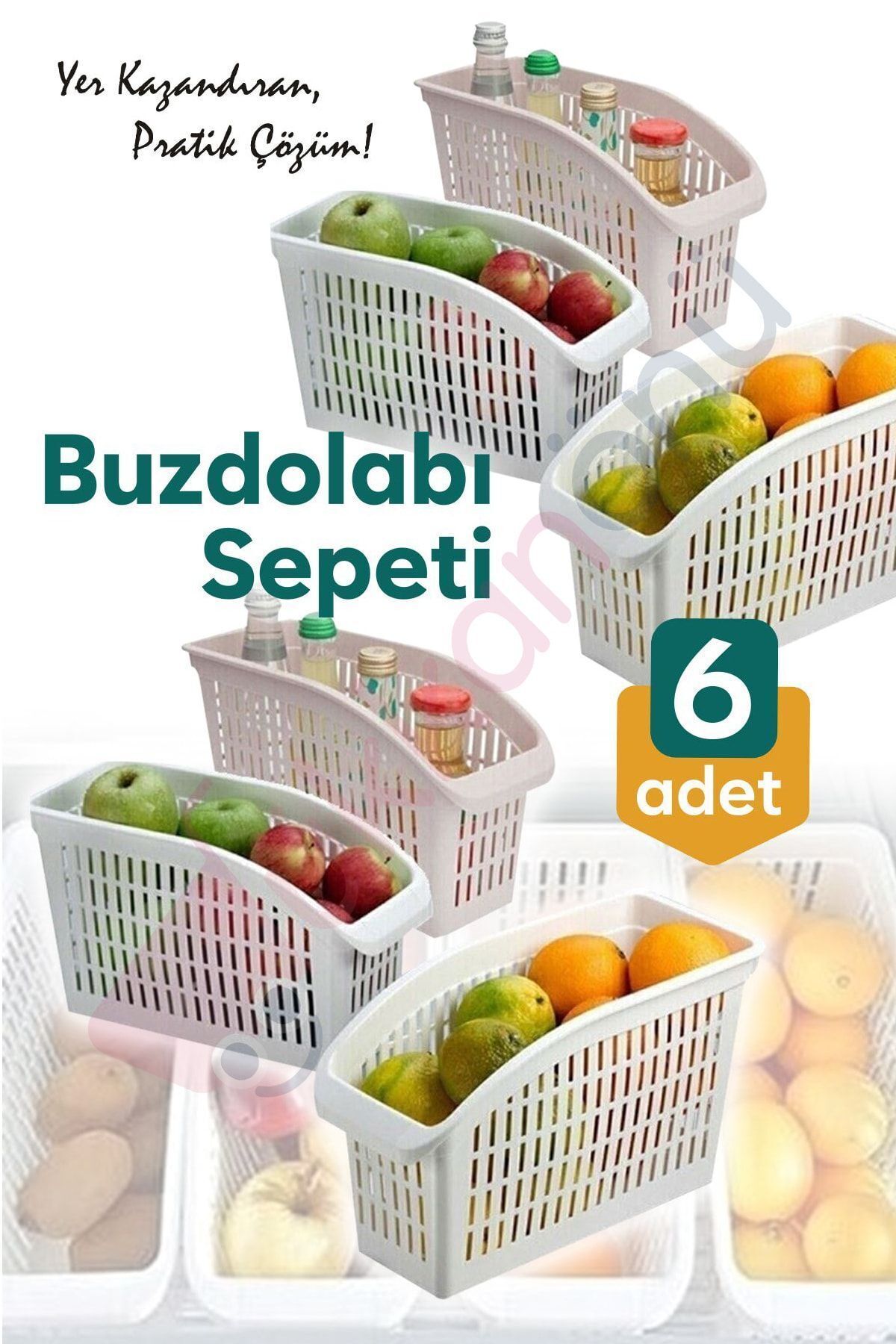 6 Adet Buzdolabı Içi Düzenleyici Sebze Meyve Sepeti Mutfak Banyo Tezgah Altı Üstü Organizer