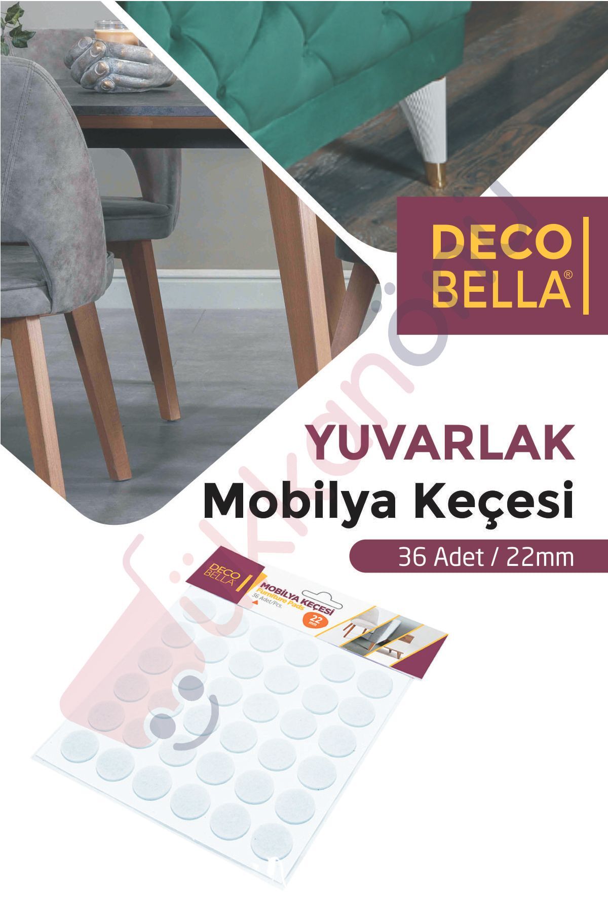 Yapışkanlı Sandalye Koltuk Mobilya Ayak Keçesi Zemin Koruyucu Keçe Yuvarlak (36 Adet / 22 Mm.)
