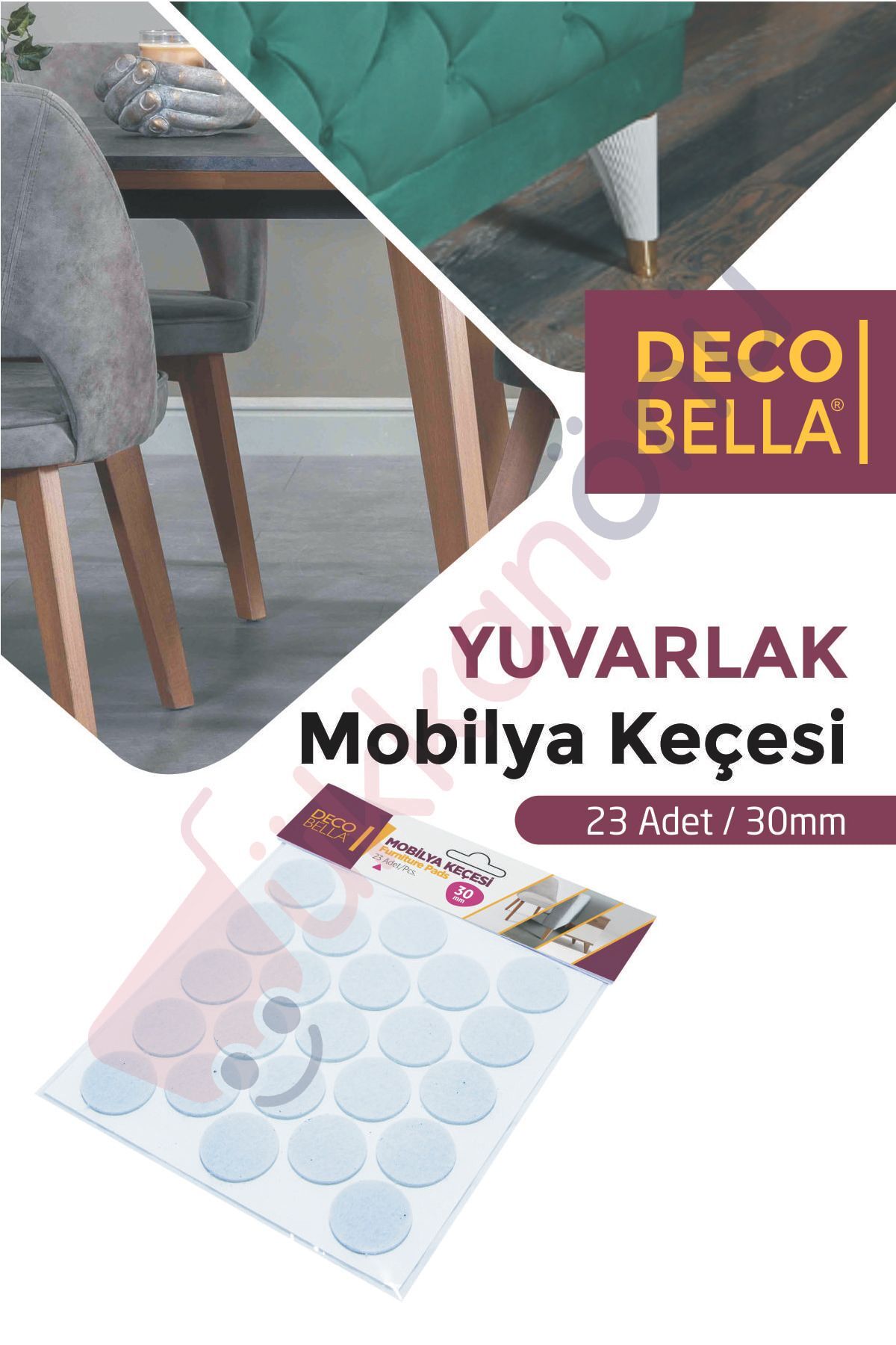 Yapışkanlı Sandalye Koltuk Mobilya Ayak Keçesi Zemin Koruyucu Keçe Yuvarlak (23 Adet / 30 Mm.)