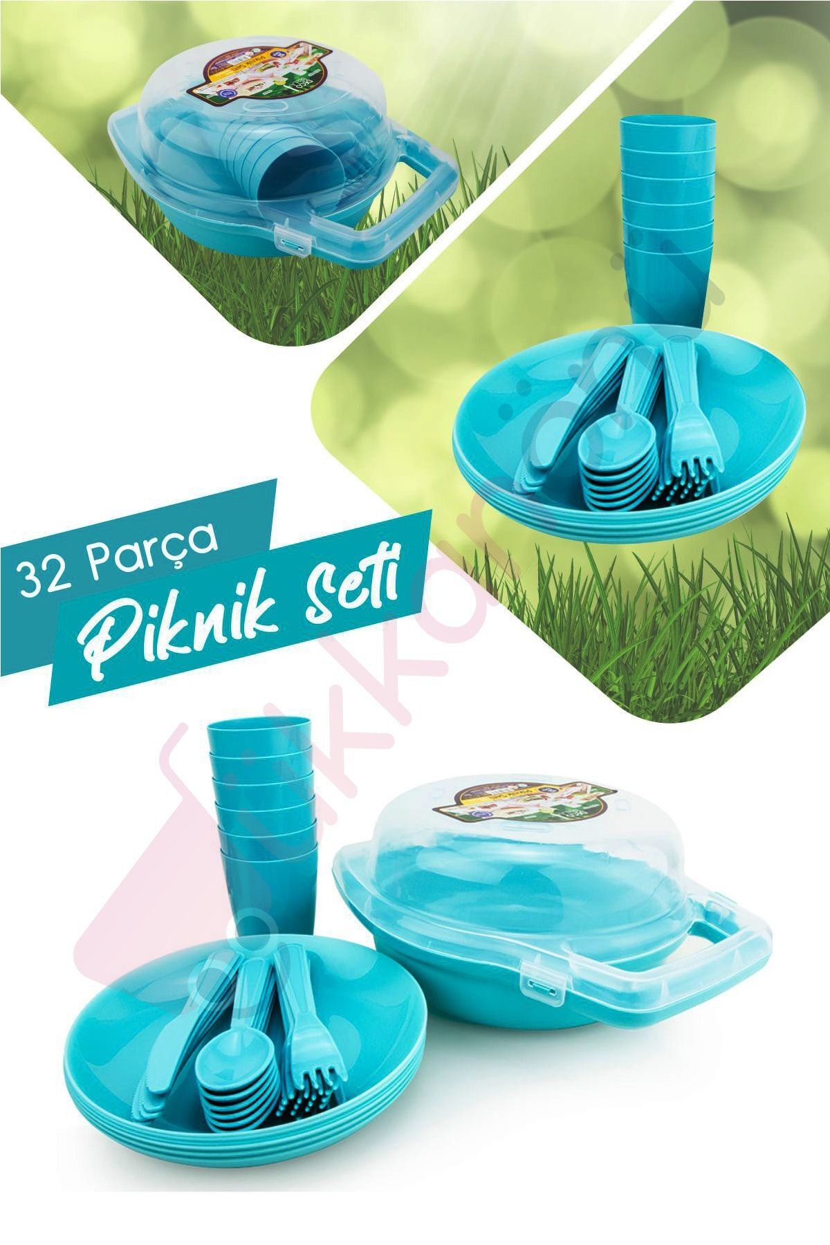Kilitli Taşınabilir Piknik Seti 32 Parça 6 Kişilik ( Turkuaz )