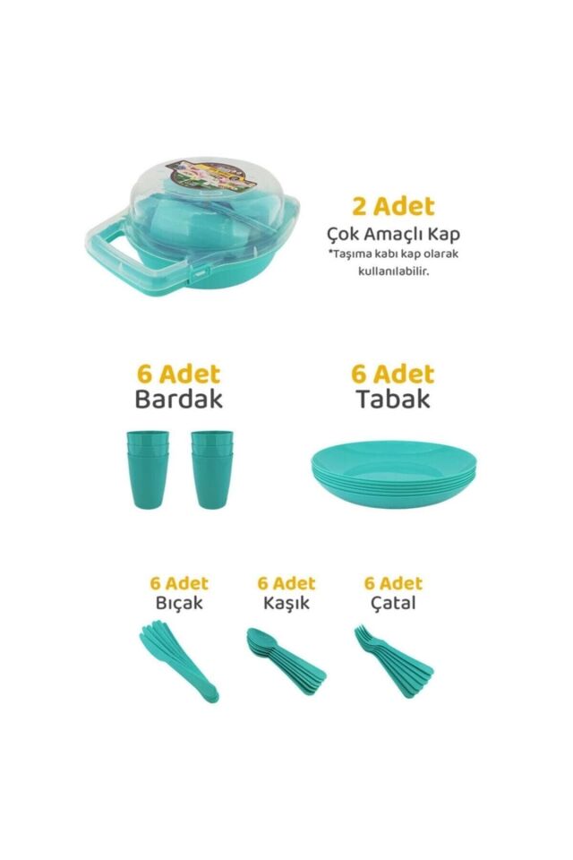 Kilitli Taşınabilir Piknik Seti 32 Parça 6 Kişilik ( Turkuaz )