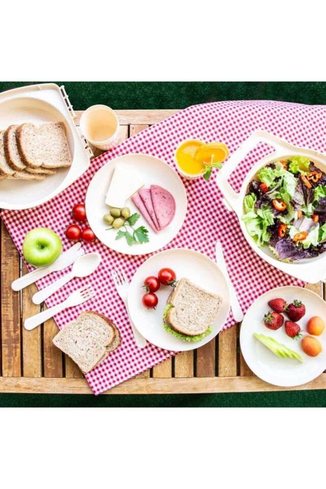 Kilitli Taşınabilir Piknik Seti 32 Parça 6 Kişilik Omak Decobella Plastart ( Mürdüm )