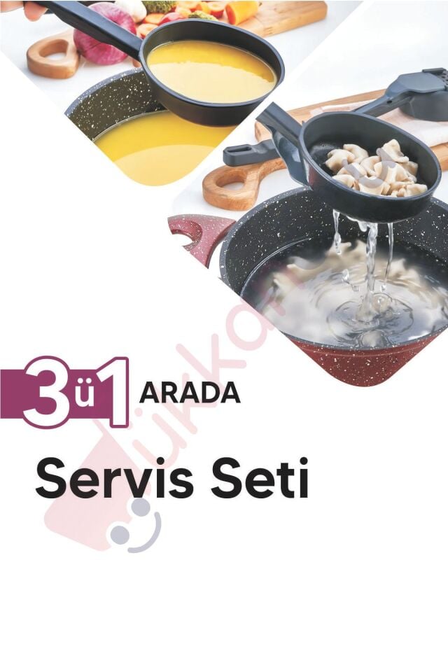 3'ü 1 Arada Servis Seti - Kepçe Kevgir Kaşık 3'ü Bir Arada Servis Seti 220 Dereceye Dayanıklı Kp-132