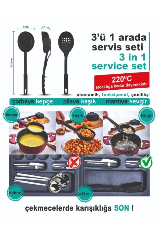 Silikon 3ü1 Arada Servis Seti Çekmecelerde Karışıklığa Son