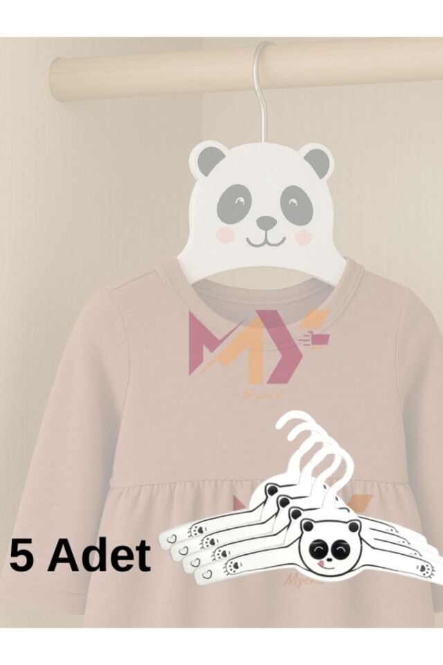 5 Adet Figürlü Çocuk Askısı, Çocuk & Bebek Kıyafet Askısı Panda Figürlü