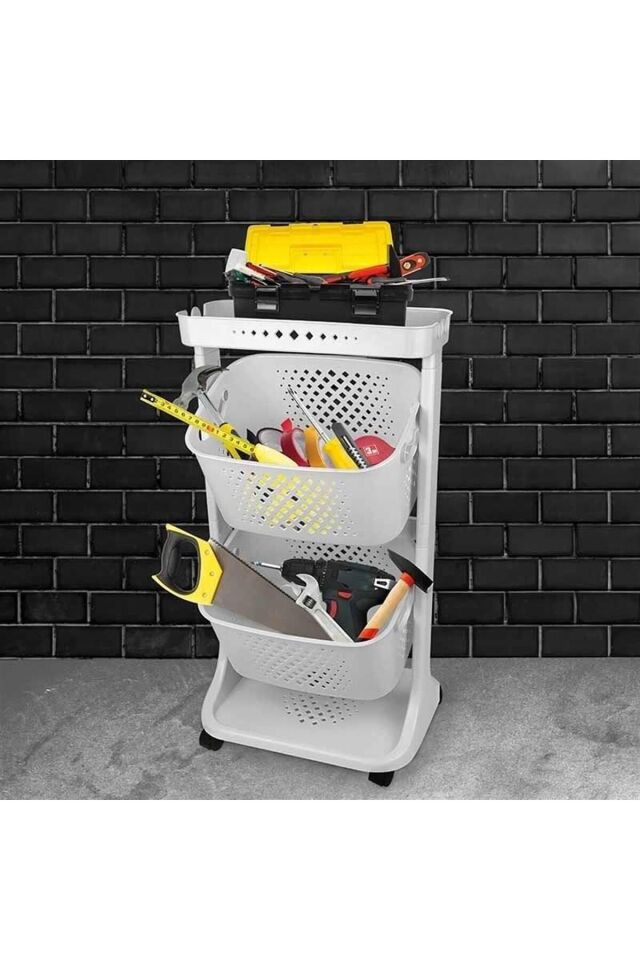 2 Katlı Çok Amaçlı Tekerlekli Sepet Titiz Kat Kat Organizer Banyo Mutfak Düzenleyici