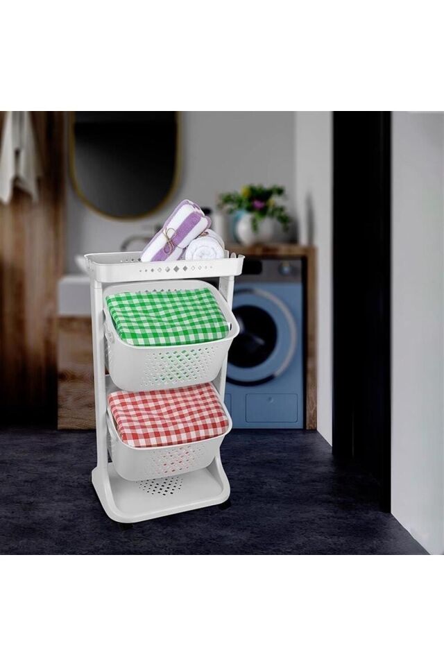 2 Katlı Çok Amaçlı Tekerlekli Sepet Titiz Kat Kat Organizer Banyo Mutfak Düzenleyici