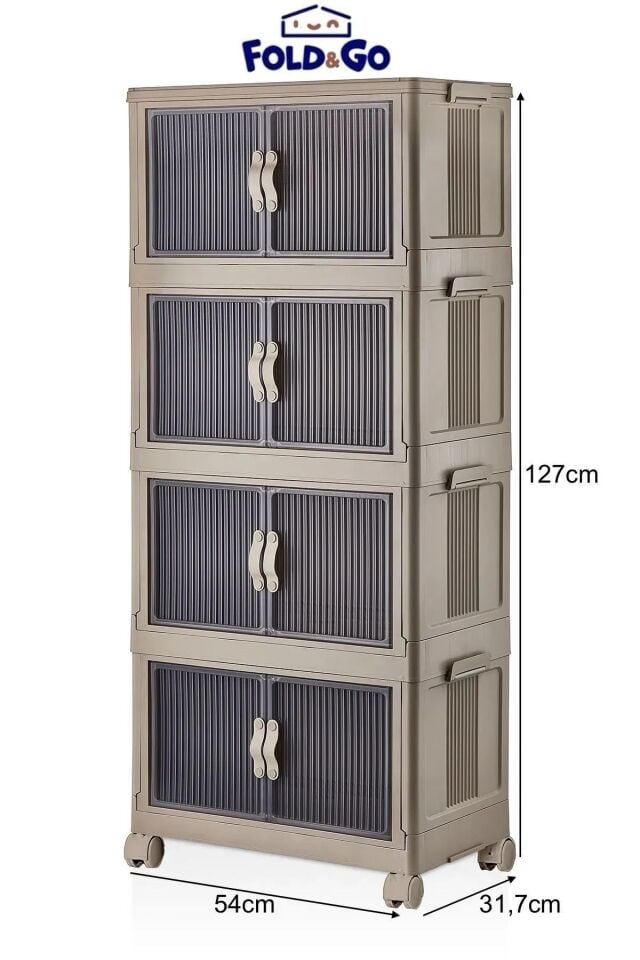 Çok Amaçlı Dolap Portatif Taşınabilir Katlanır Tekerlekli 4 Katlı Banyo Mutfak Balkon Dolabı Kasası