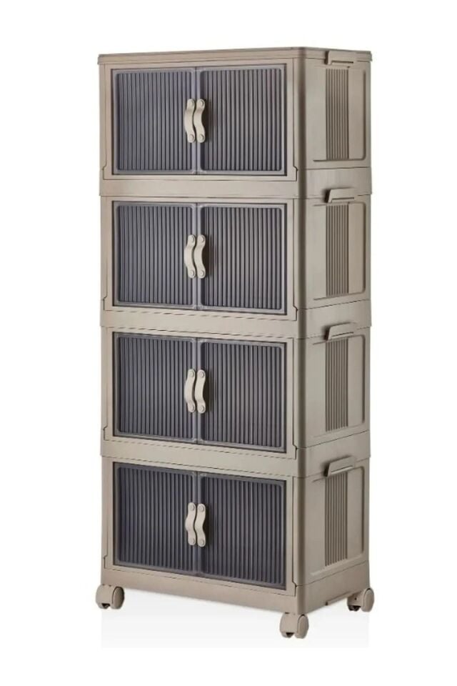 Çok Amaçlı Dolap Portatif Taşınabilir Katlanır Tekerlekli 4 Katlı Banyo Mutfak Balkon Dolabı