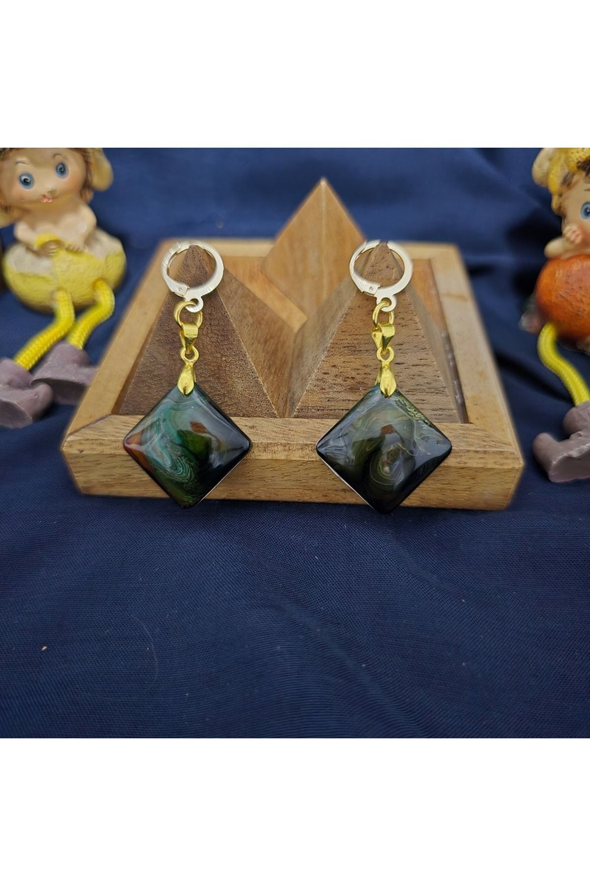 Tasarım Epoksi Küpe, Handmade, Kişiye Özel Tasarım Pembe