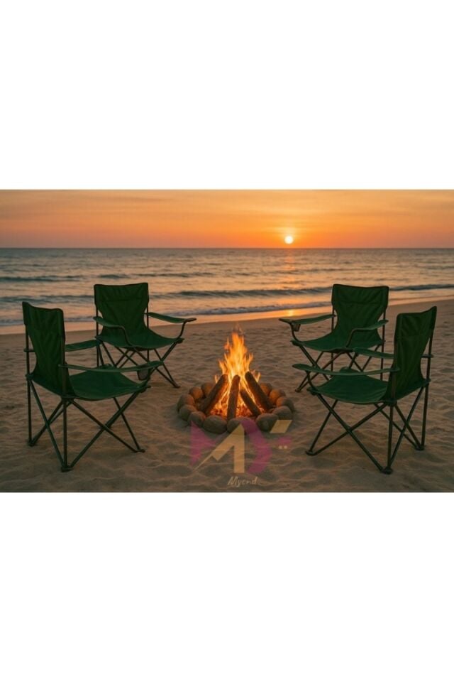 4 Adet Katlanır Taşıma Çantalı Kamp Sandalyesi, Dış Ortam Portatif Taşınabilir Sandalye Yeşil