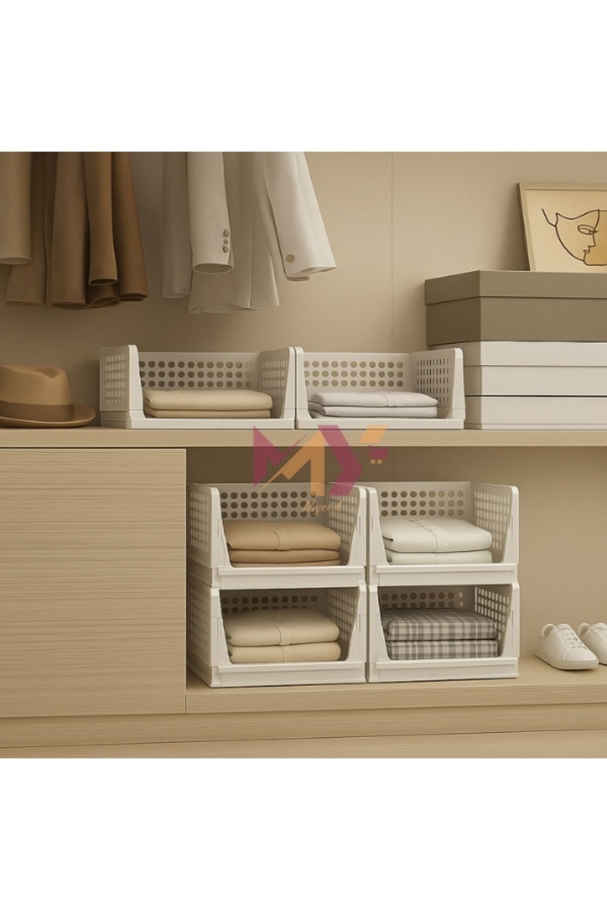 6'lı Kayar Raf Sistemi, Dolap İçi Düzenleyici Modüler Raf Beyaz