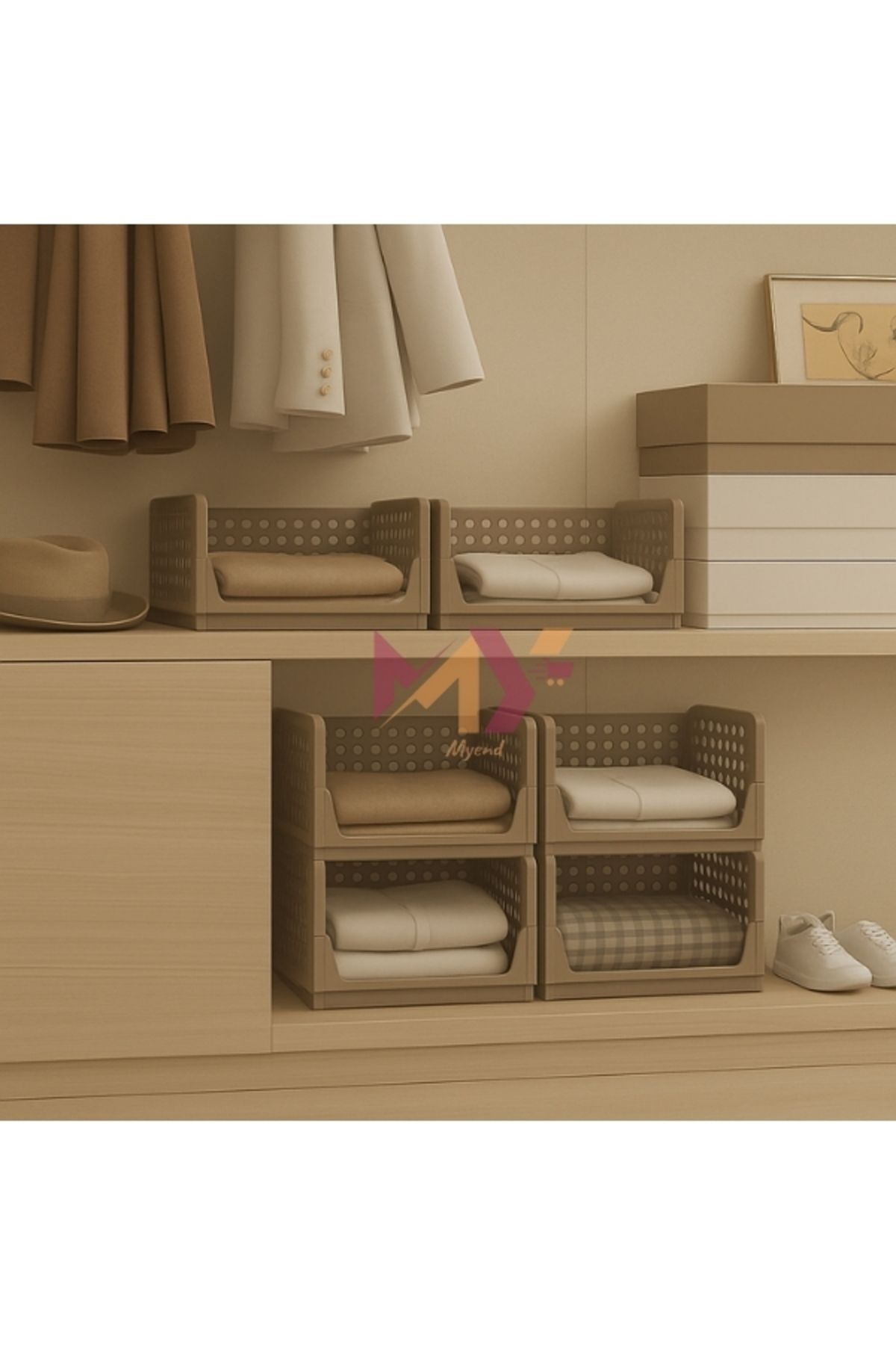 6'lı Kayar Raf Sistemi, Dolap İçi Düzenleyici Modüler Raf Kahverengi