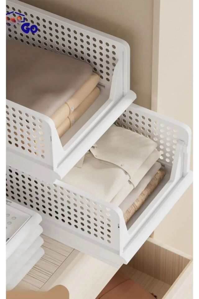 3'lü Kayar Raf Sistemi, Dolap İçi Düzenleyici Modüler Raf Beyaz