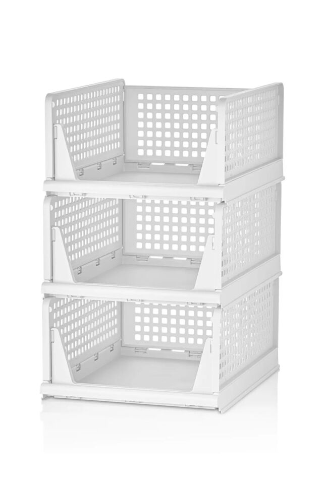 3'lü Kayar Raf Sistemi, Dolap İçi Düzenleyici Modüler Raf Beyaz