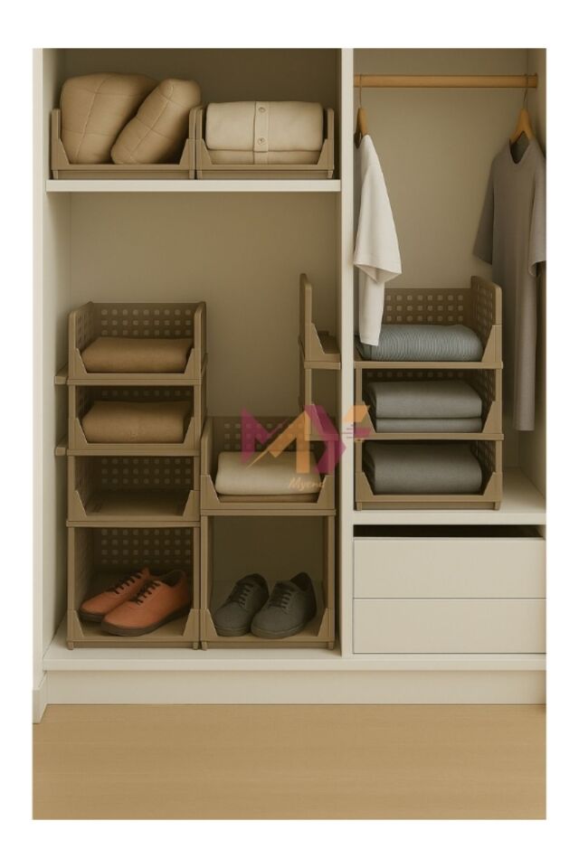 3'lü Kayar Raf Sistemi, Dolap İçi Düzenleyici Modüler Raf Kahverengi