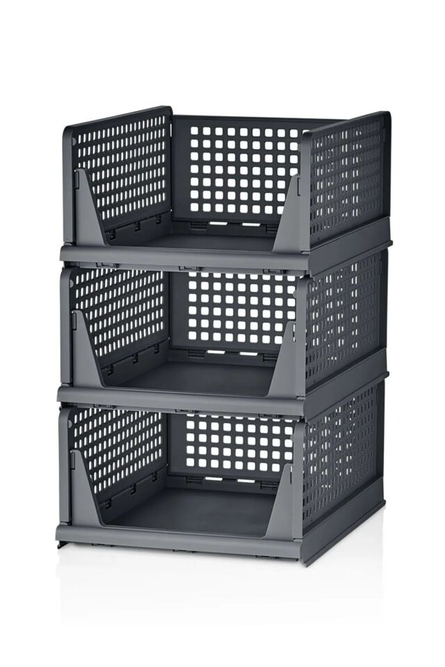 3'lü Kayar Raf Sistemi, Dolap İçi Düzenleyici Modüler Raf Antrasit