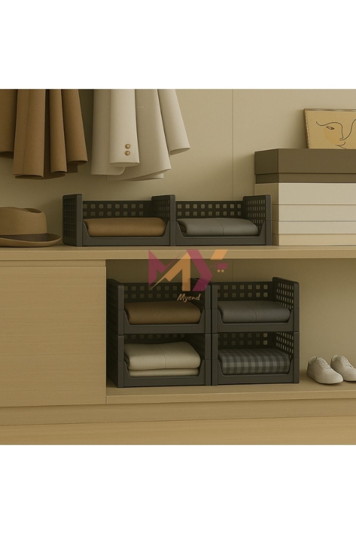 3'lü Kayar Raf Sistemi, Dolap İçi Düzenleyici Modüler Raf Antrasit