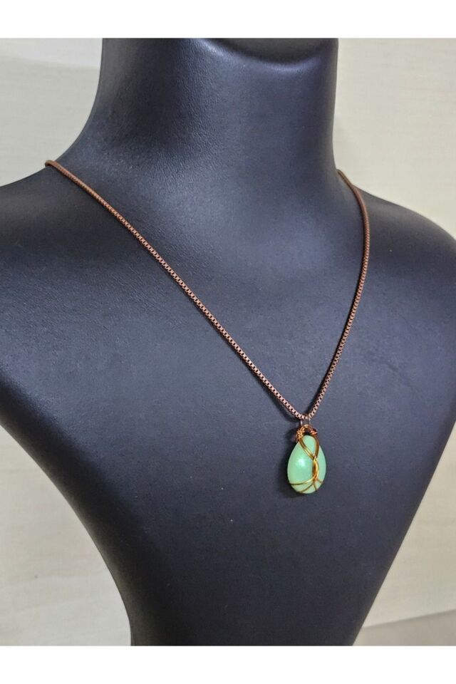 Epoksi Döküm Tel Sargı Kolye, El Emeği Bakır Tel Sargılı Bohem Tarz Kolye Yeşil