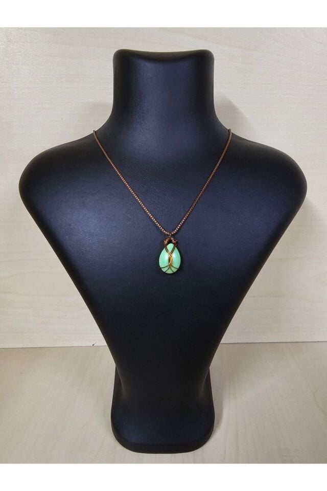 Epoksi Döküm Tel Sargı Kolye, El Emeği Bakır Tel Sargılı Bohem Tarz Kolye Yeşil