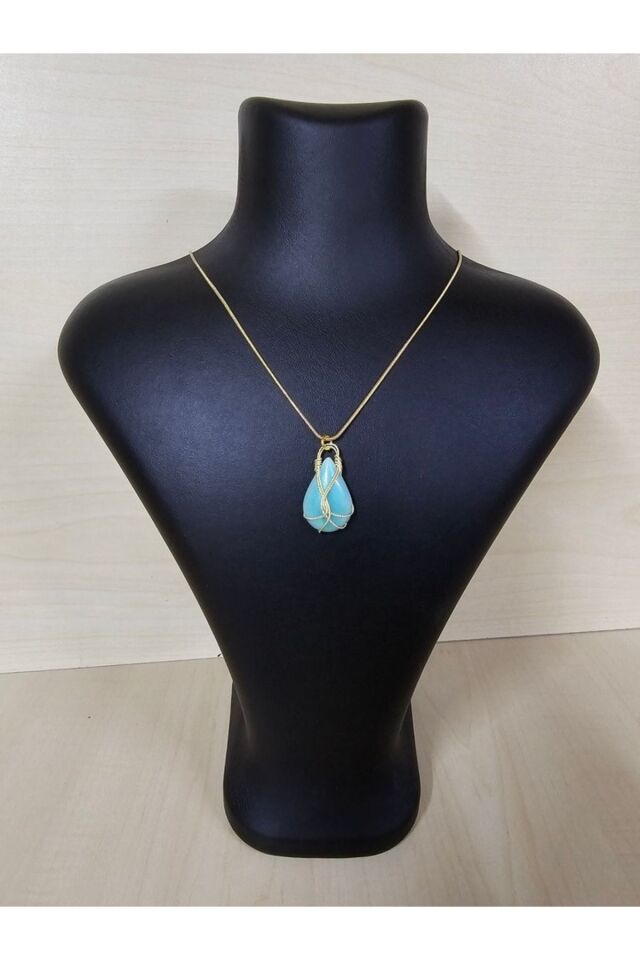 Epoksi Döküm Tel Sargı Kolye, El Emeği Bakır Tel Sargılı Bohem Tarz Kolye Turkuaz