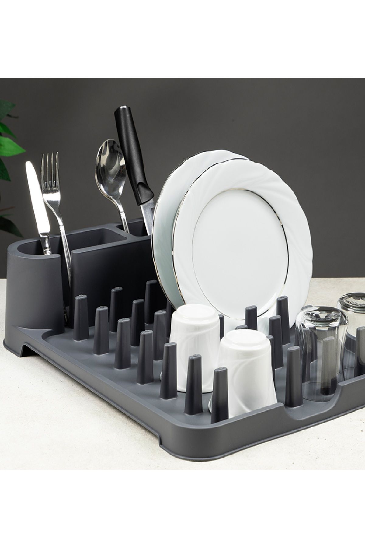Büyük Boy Bulaşıklık Çatal Bıçak Tabak Kurutmalık Tezgah Üstü Kurutmalık 8 Tabak Gözlü Kurutmalık Siyah