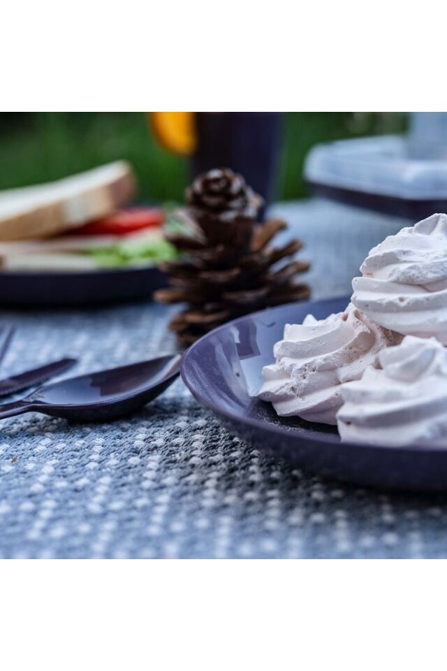 32 Parça Piknik Seti, Kilitli Taşıma Çantalı 32'li Plastik Piknik, Yolculuk Tabak Çatal Bardak Seti Mürdüm