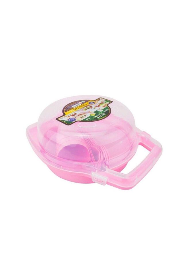 32 Parça Piknik Seti, Kilitli Taşıma Çantalı 32'li Plastik Piknik, Yolculuk Tabak Çatal Bardak Seti Pembe