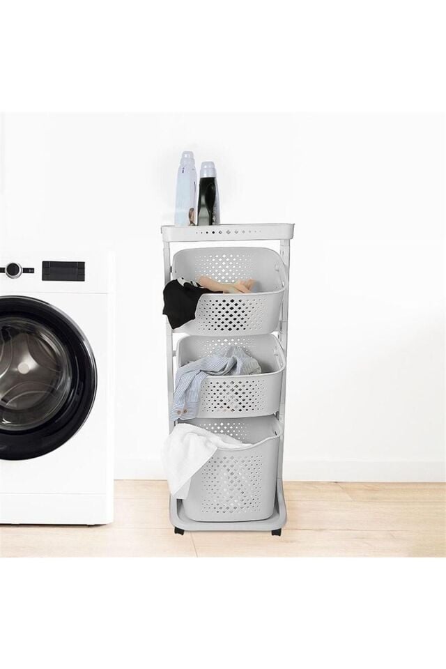 3 Katlı Sepet Titiz Kat Kat Organizer Çok Amaçlı Tekerlekli Banyo Mutfak Düzenleyici NO4 Beyaz