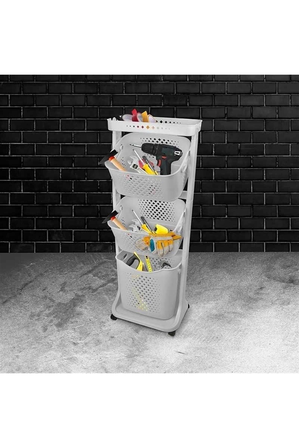3 Katlı Sepet Titiz Kat Kat Organizer Çok Amaçlı Tekerlekli Banyo Mutfak Düzenleyici NO4 Beyaz