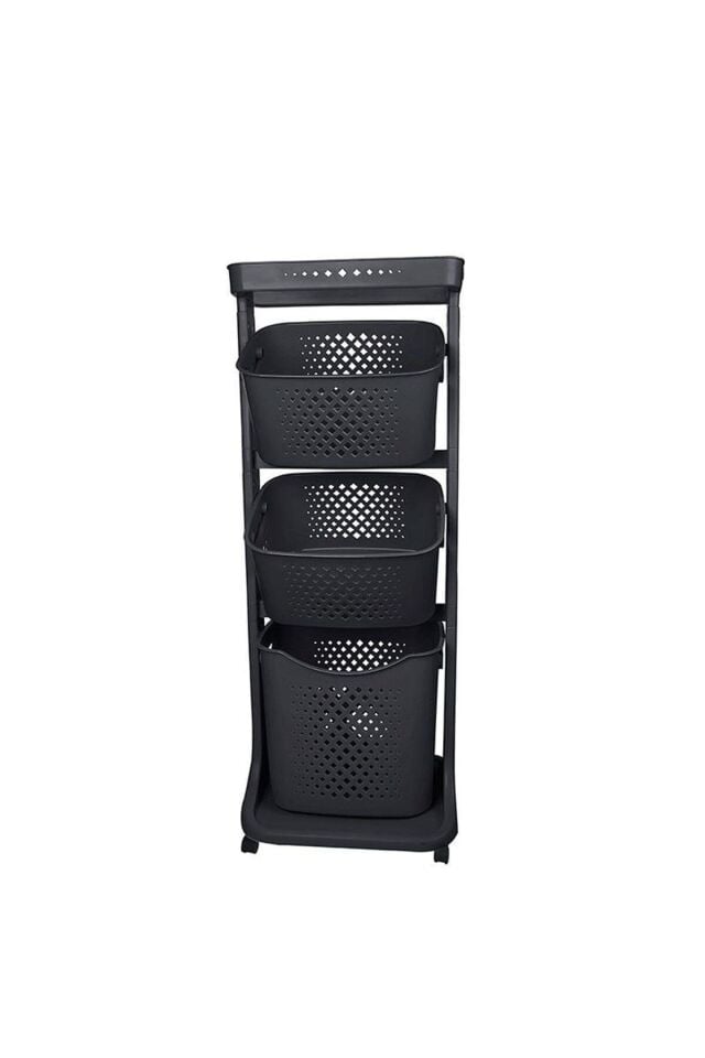 3 Katlı Sepet Titiz Kat Kat Organizer Çok Amaçlı Tekerlekli Banyo Mutfak Düzenleyici NO4 Siyah