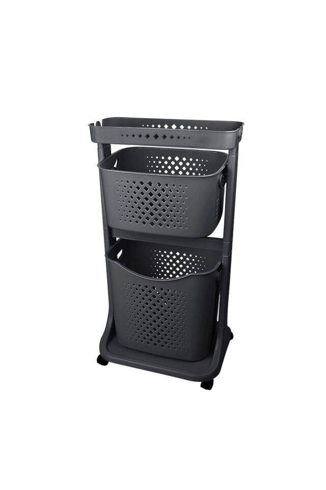 2 Katlı Sepet Titiz Kat Kat Organizer Çok Amaçlı Tekerlekli Banyo Mutfak Düzenleyici NO2 Siyah