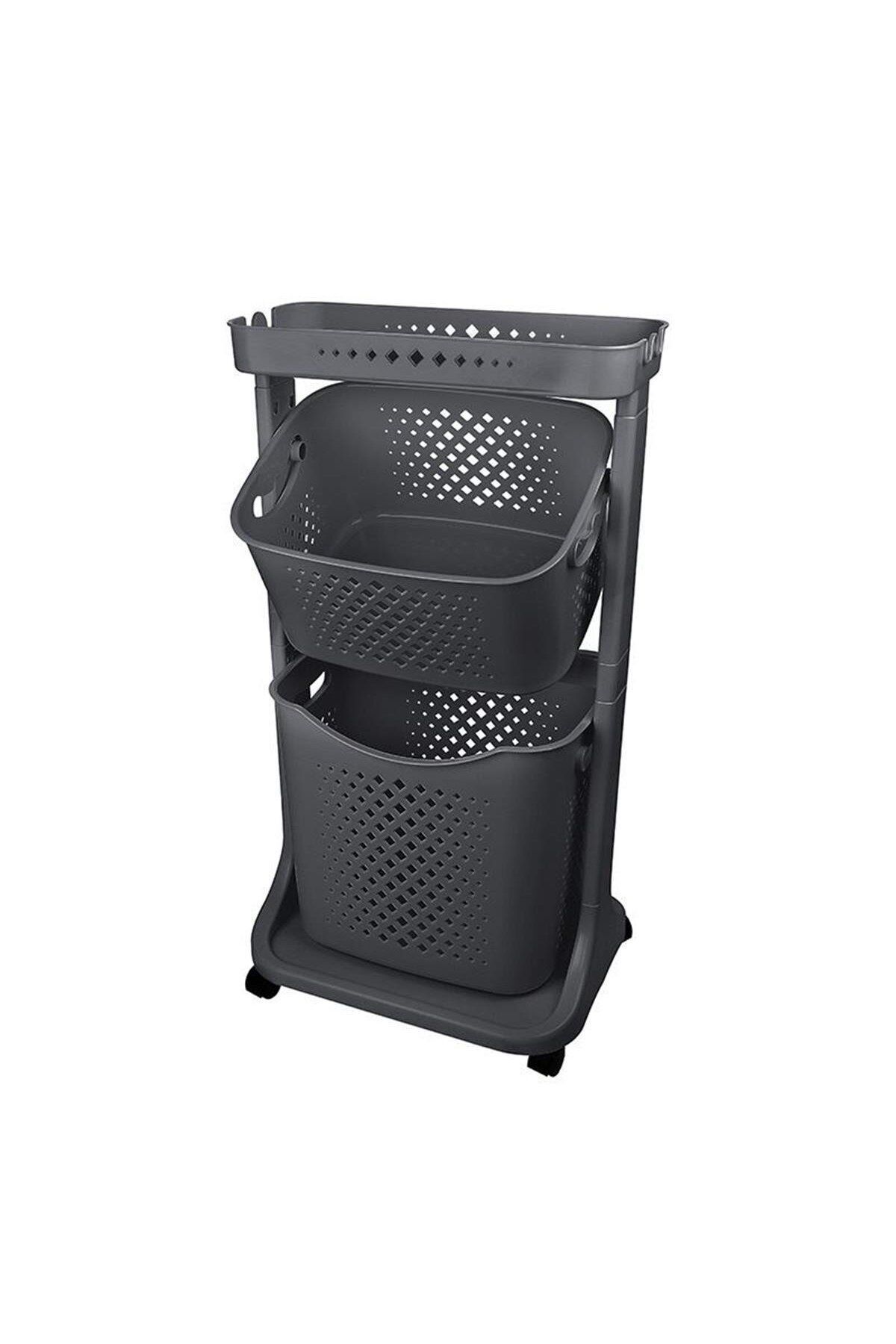 2 Katlı Sepet Titiz Kat Kat Organizer Çok Amaçlı Tekerlekli Banyo Mutfak Düzenleyici NO2 Siyah
