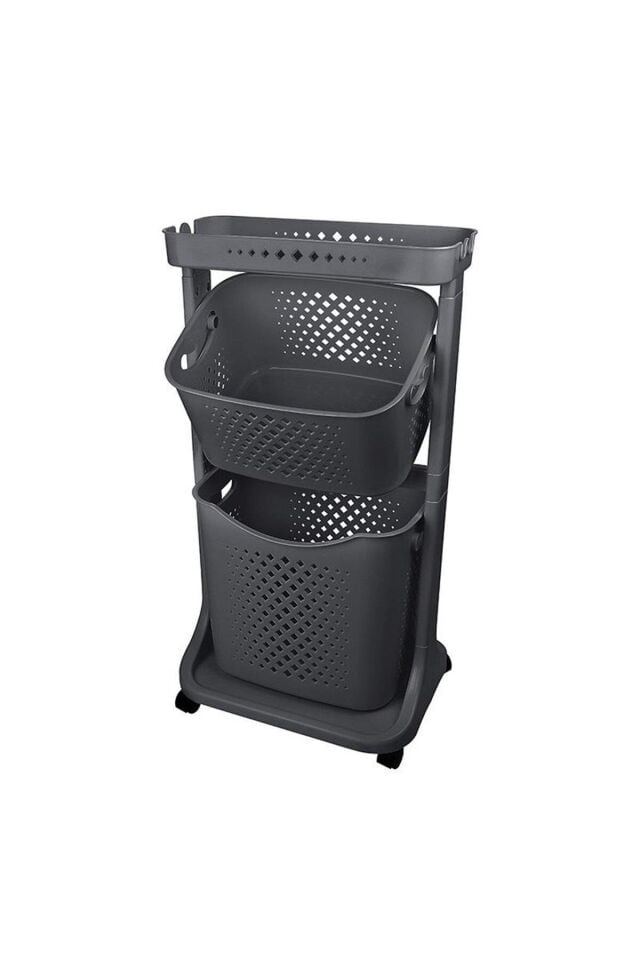 2 Katlı Sepet Titiz Kat Kat Organizer Çok Amaçlı Tekerlekli Banyo Mutfak Düzenleyici NO2 Siyah