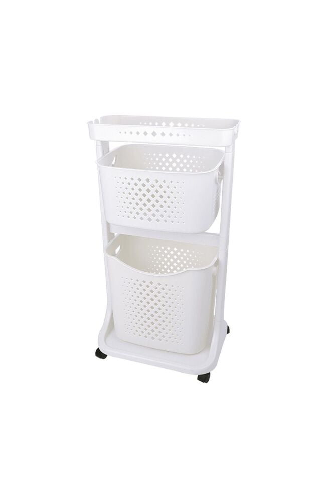 2 Katlı Sepet Titiz Kat Kat Organizer Çok Amaçlı Tekerlekli Banyo Mutfak Düzenleyici NO2 Beyaz