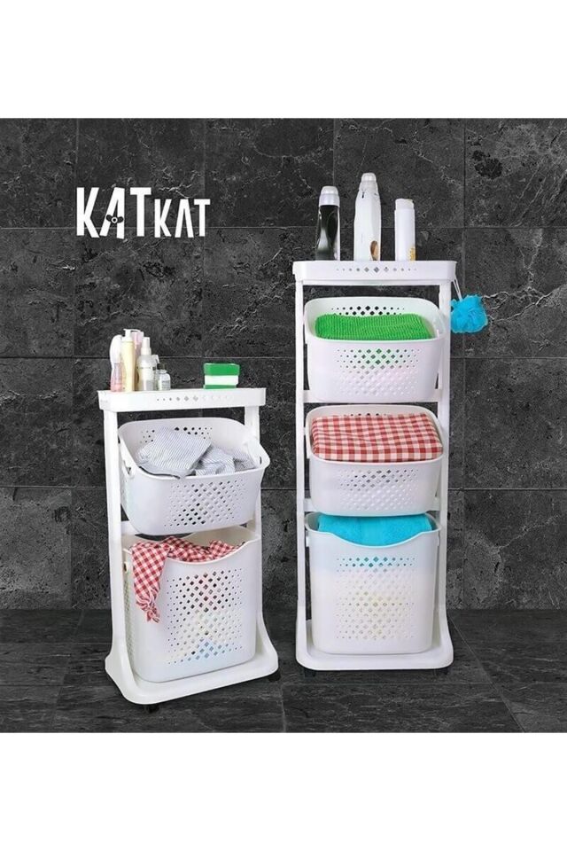 2 Katlı Sepet Titiz Kat Kat Organizer Çok Amaçlı Tekerlekli Banyo Mutfak Düzenleyici NO2 Beyaz