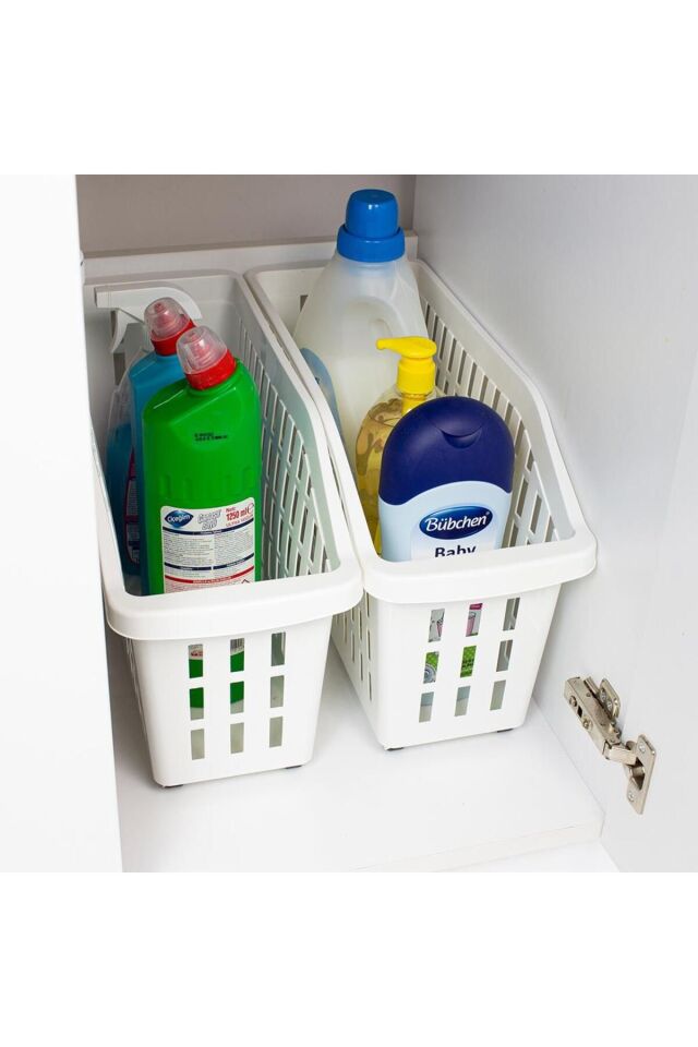 4 Adet Beyaz Tekerlekli Dolap İçi Düzenleyici Sepet, Tekerlekli Pratik Düzenleme Sepeti Beyaz