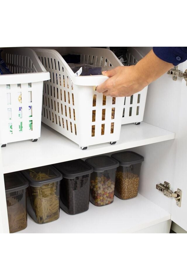 4 Adet Beyaz Tekerlekli Dolap İçi Düzenleyici Sepet, Tekerlekli Pratik Düzenleme Sepeti Beyaz